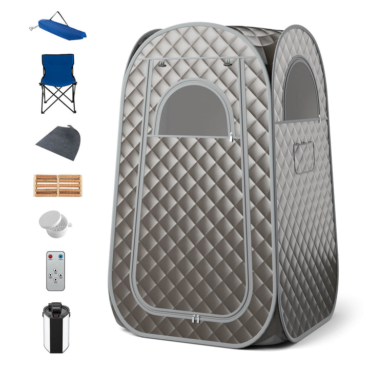 Costway - Portable Home Sauna Full Body Steam Sauna Tent with 3L Steam Generator - Gray_9