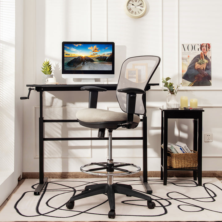 Costway - Mesh Drafting Chair Office Chair with Adjustable Armrests and Foot-Ring - Gray_1