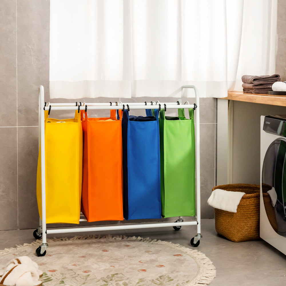 Costway 4 Bag Laundry Sorter Cart Clothes Hamper Storage Organizer Removable Bags Wheel - Multi_1