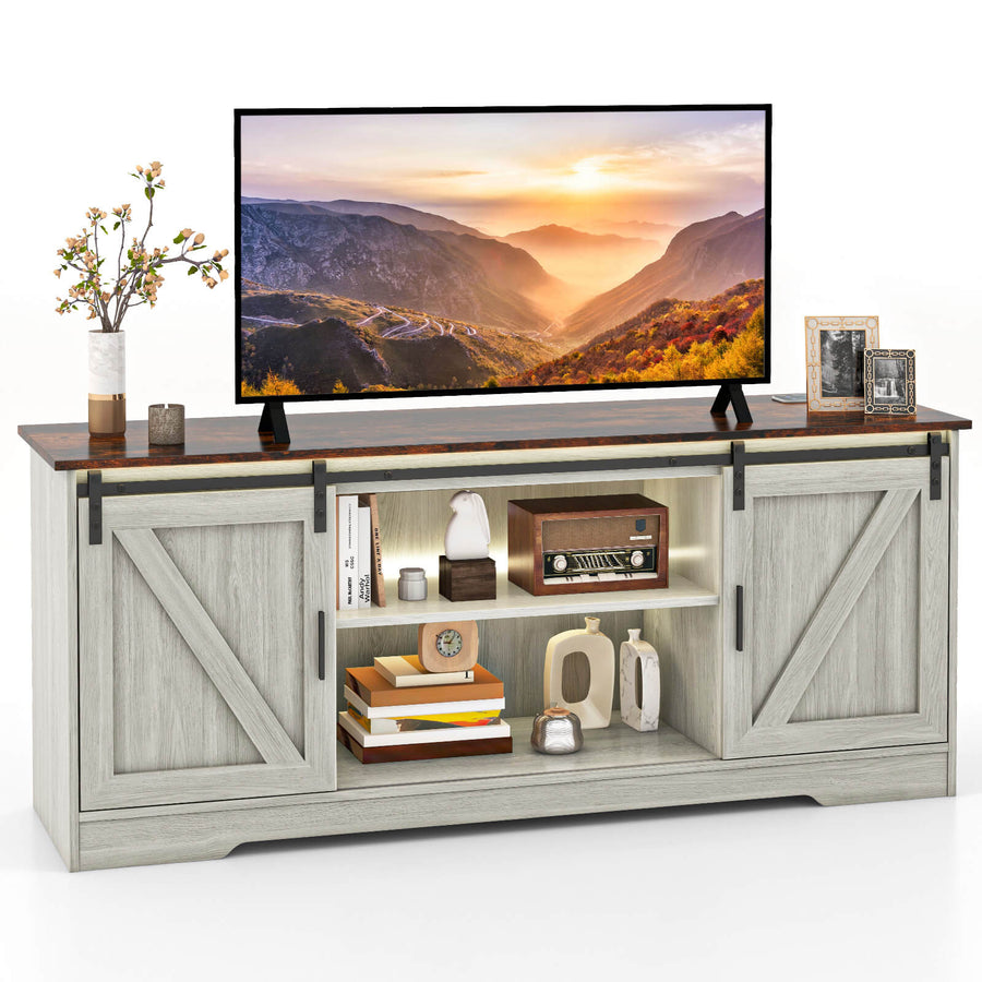 Costway - TV Stand for 65" TVs with LED Lights Adjustable Brightness Human Induction Grey - Gray_0