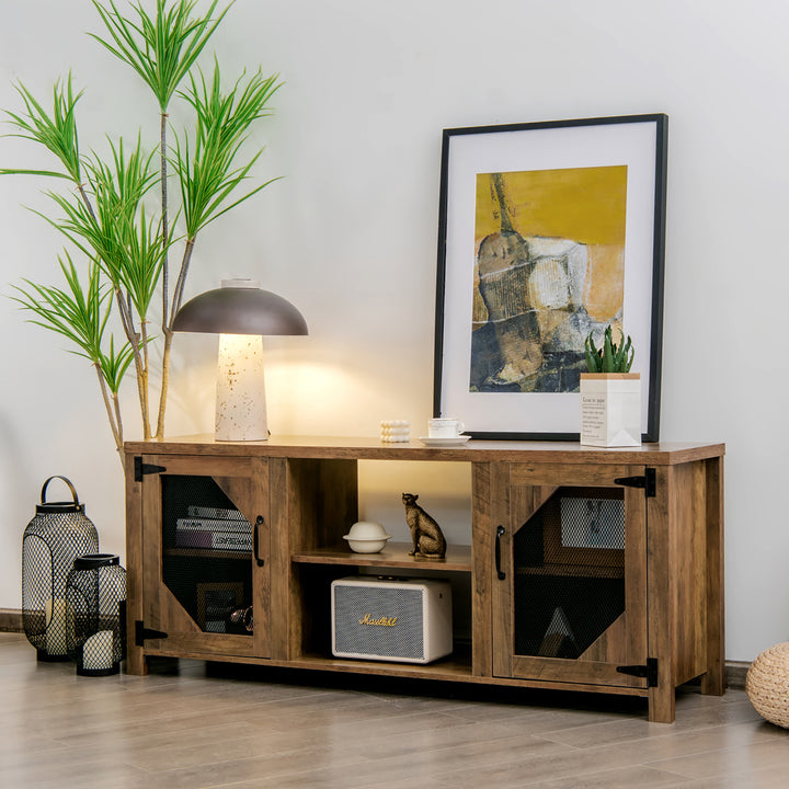 Costway - TV Stand Entertainment Media Center for TVs up to 65'' w/Steel Mesh Doors - Rustic Brown_4