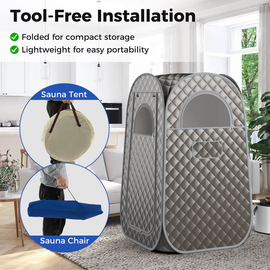 Costway - Portable Home Sauna Full Body Steam Sauna Tent with 3L Steam Generator - Gray_4