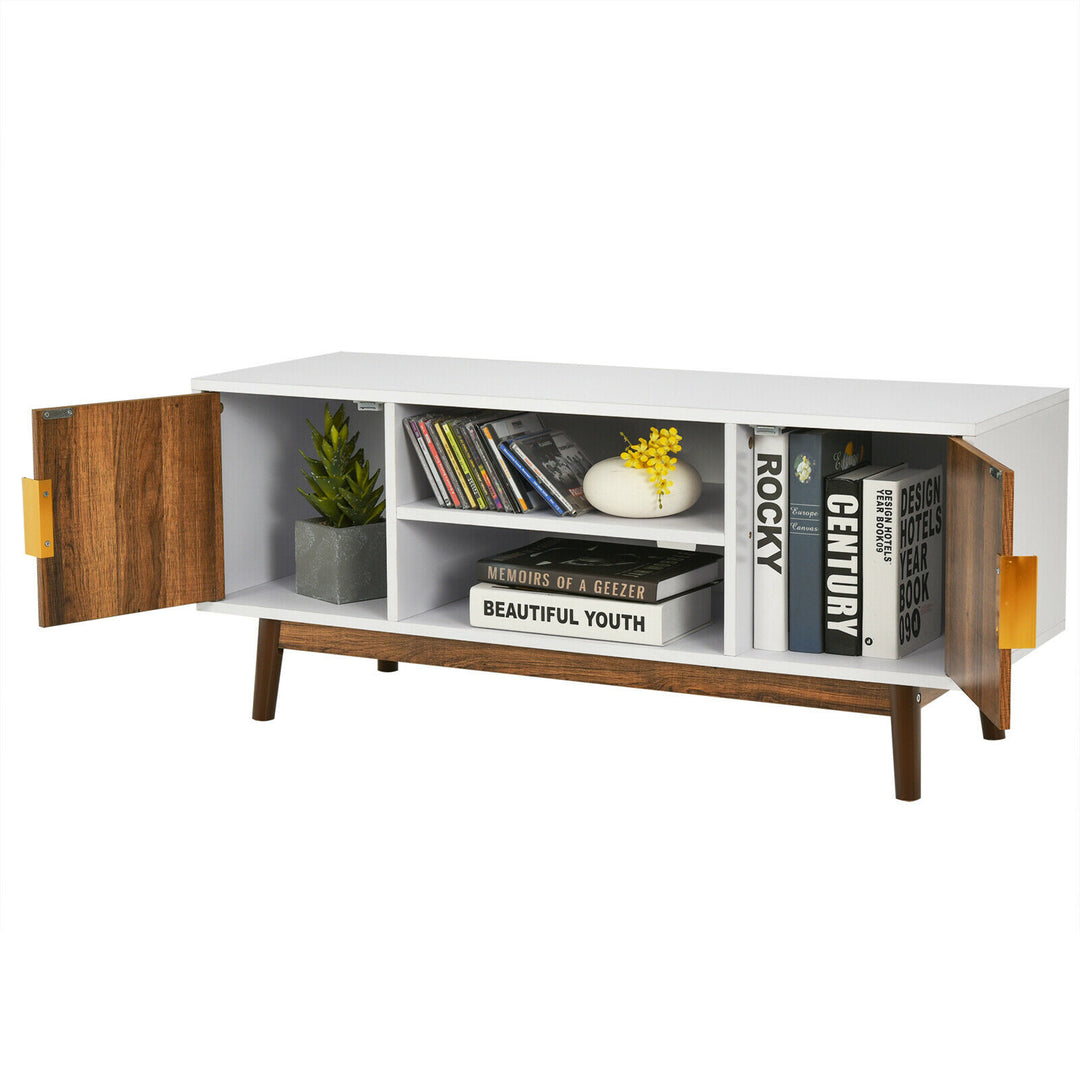 Costway - TV Stand Entertainment Media Console w/2 Storage Cabinets & Open Shelves - White/Rustic Oak_9