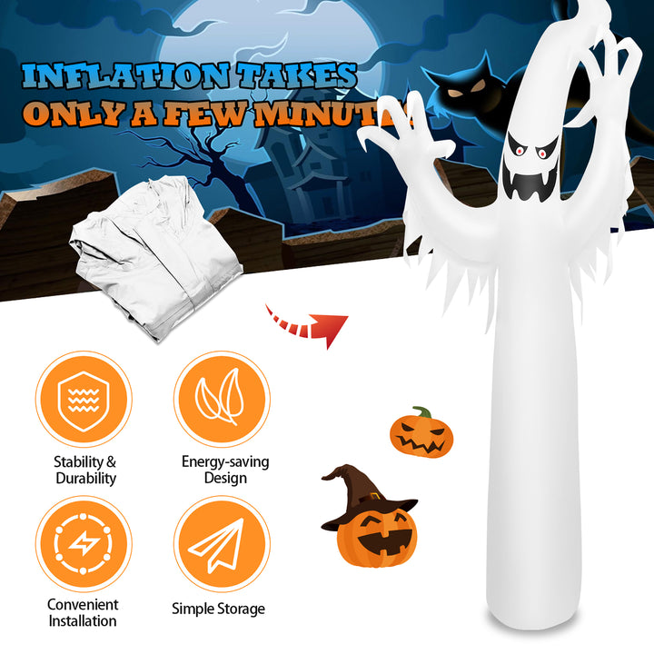 Costway - 12 Ft Halloween Inflatable Ghost Yard Decoration w/ Built-in LED Lights - White_3