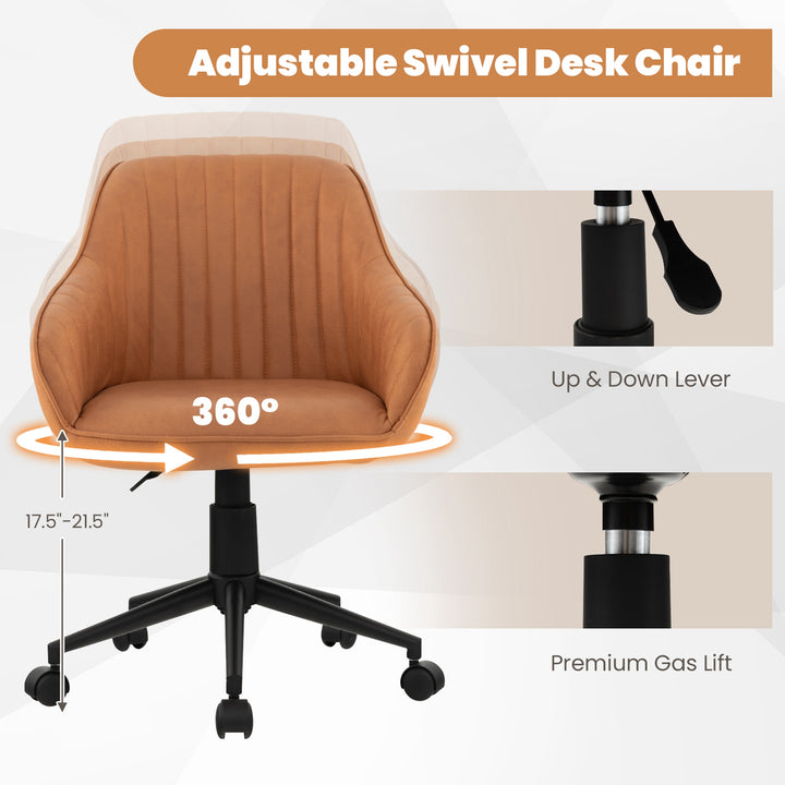 Costway - PU Leather Home Office Arm Chair Adjustable Swivel Leisure Desk Chair - Brown_6