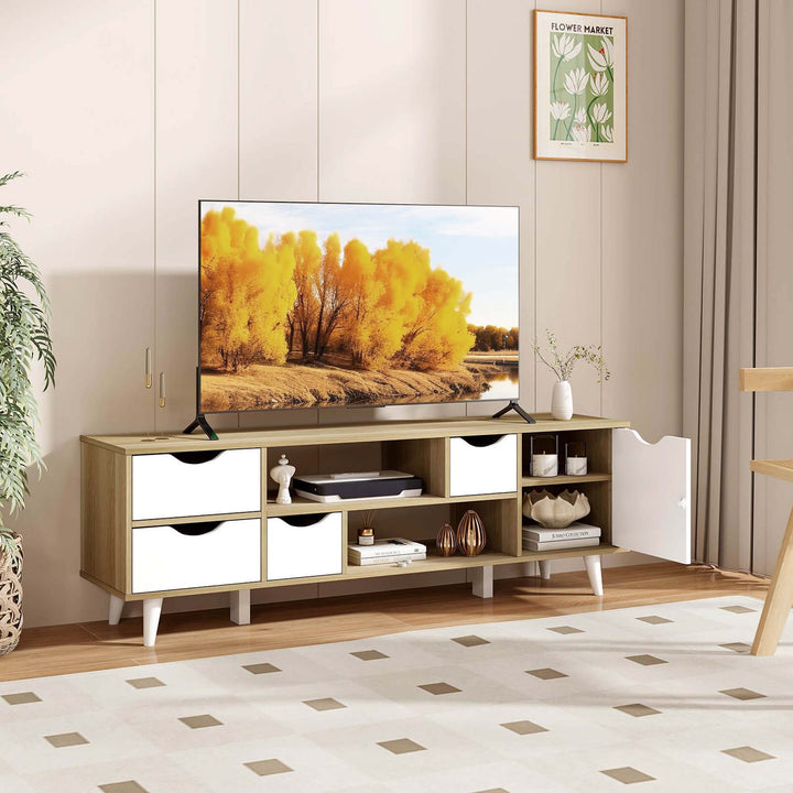 Costway - TV Stand for TVs up to 55" with Storage 4 Drawers & 2 Open Shelves for Bedroom - Oak_3