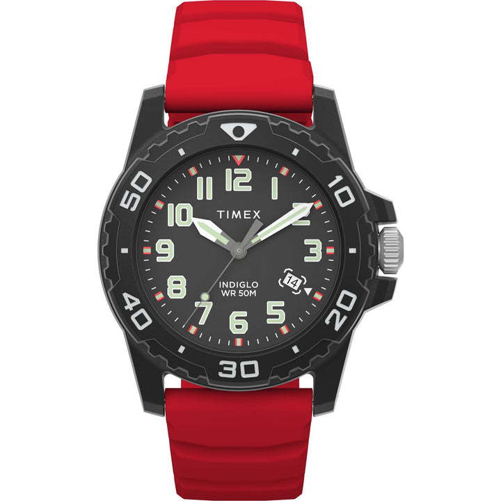 Timex Men's Main Street 42mm Watch - Red Strap Black Dial Black Case - Red_0