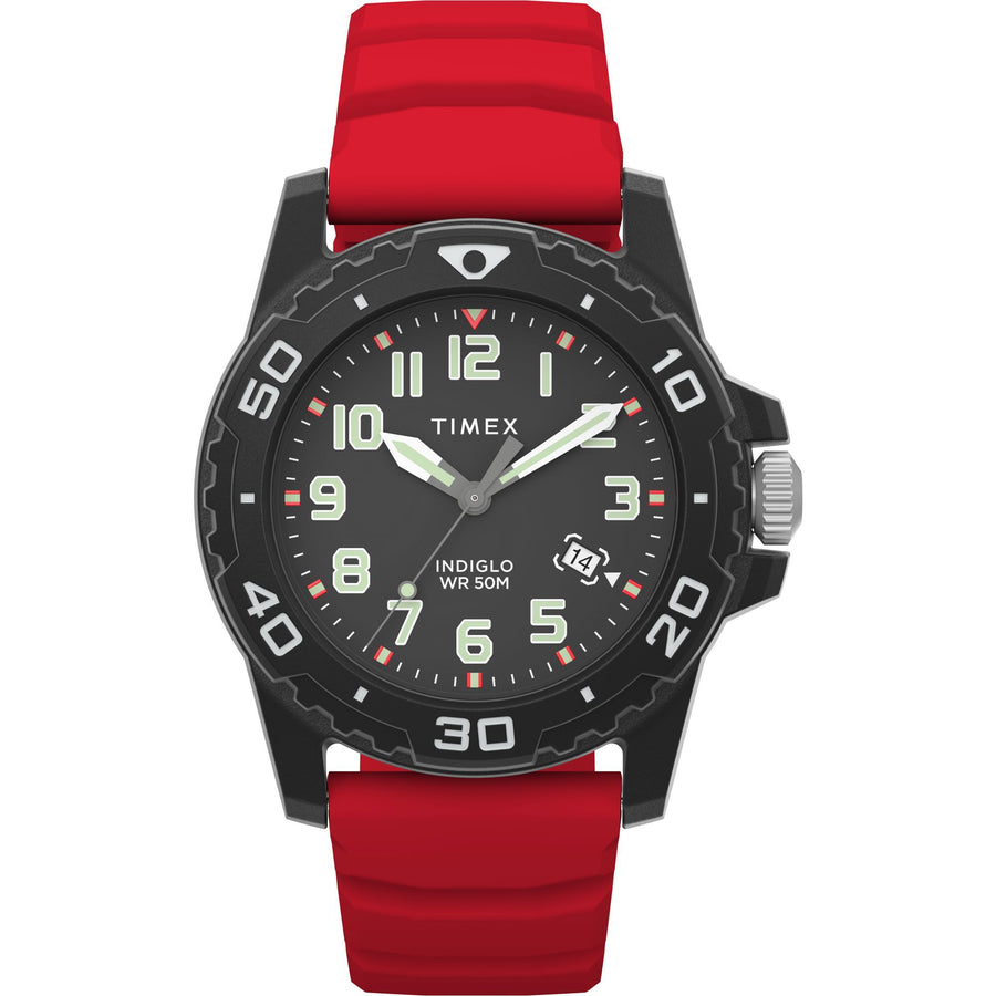 Timex Men's Main Street 42mm Watch - Red Strap Black Dial Black Case - Red_0