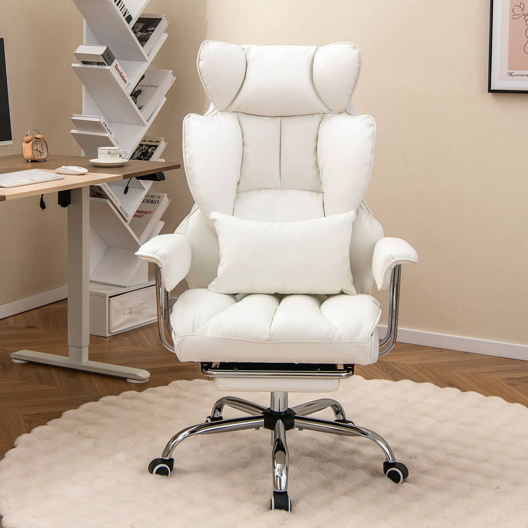 Costway - Office Desk Chair Big and Tall Executive Office Chair with Footrest Lumbar Support - White_1