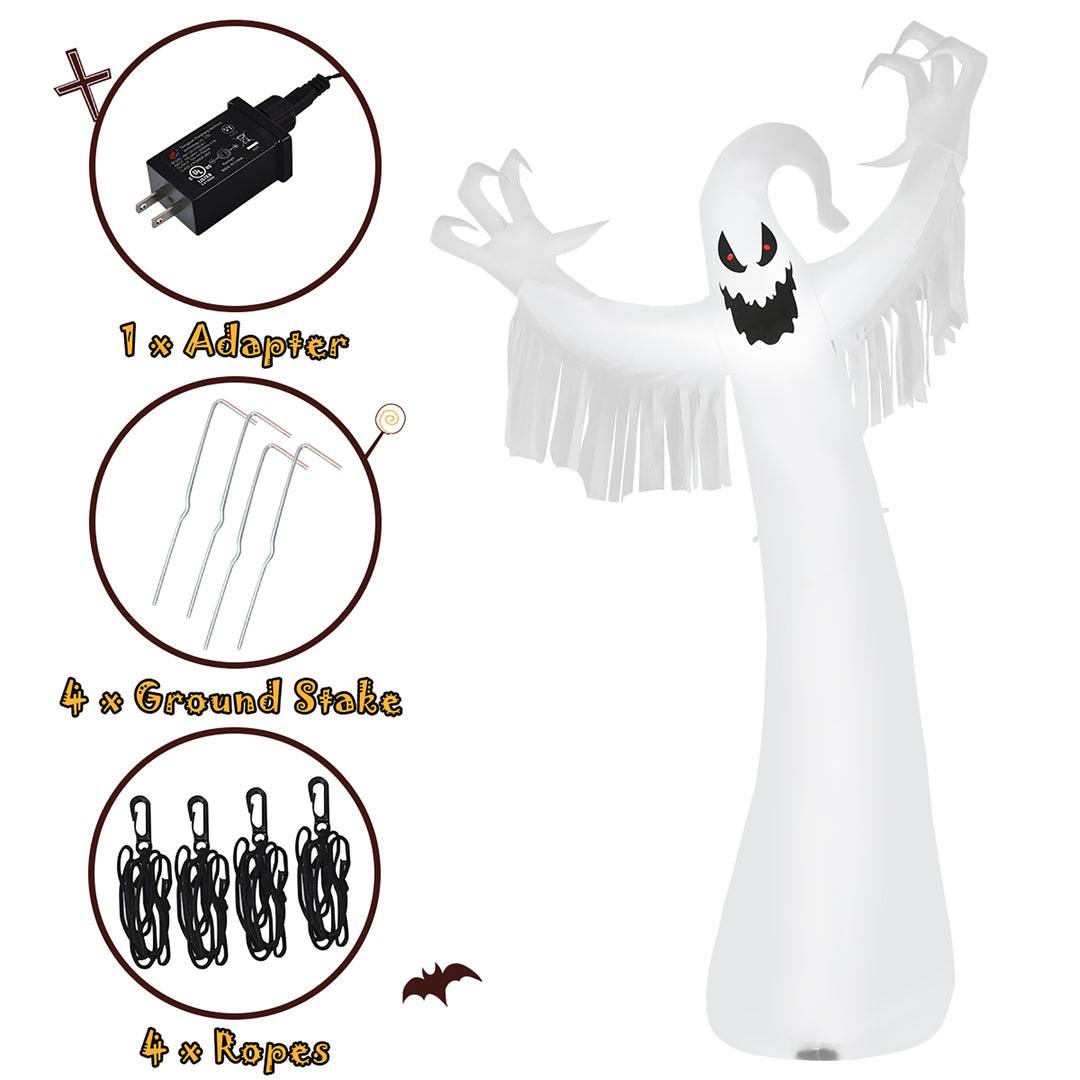 Costway - 12ft Inflatable Halloween Blow Up Ghost Decoration w/ Built-in LED Light - White/Black_7