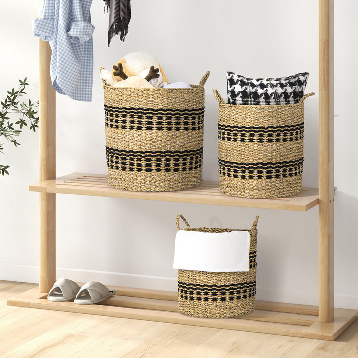 Costway Seagrass Basket Set of 3 Stackable Storage Bins w/ Handles Home Organizers - Natural_7