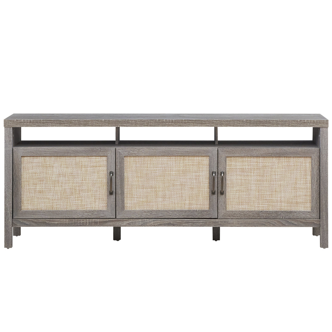 Costway - TV Stand Entertainment Media Center for TV's up to 65'' w/ Rattan Doors Grey Oak - Gray Oak_5