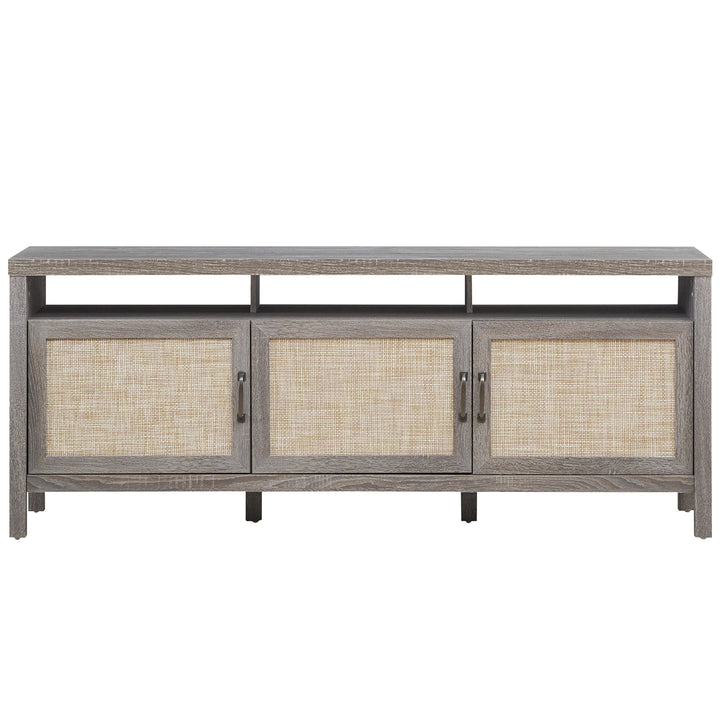 Costway - TV Stand Entertainment Media Center for TV's up to 65'' w/ Rattan Doors Grey Oak - Gray Oak_5