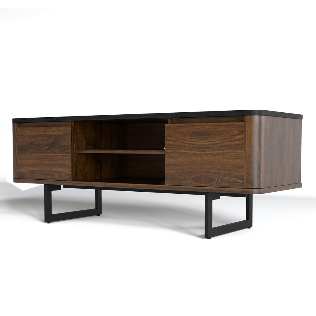 Costway - TV Stand Entertainment Media Console w/ 2 Cabinets & Adjustable Shelf - Walnut/Brown_9