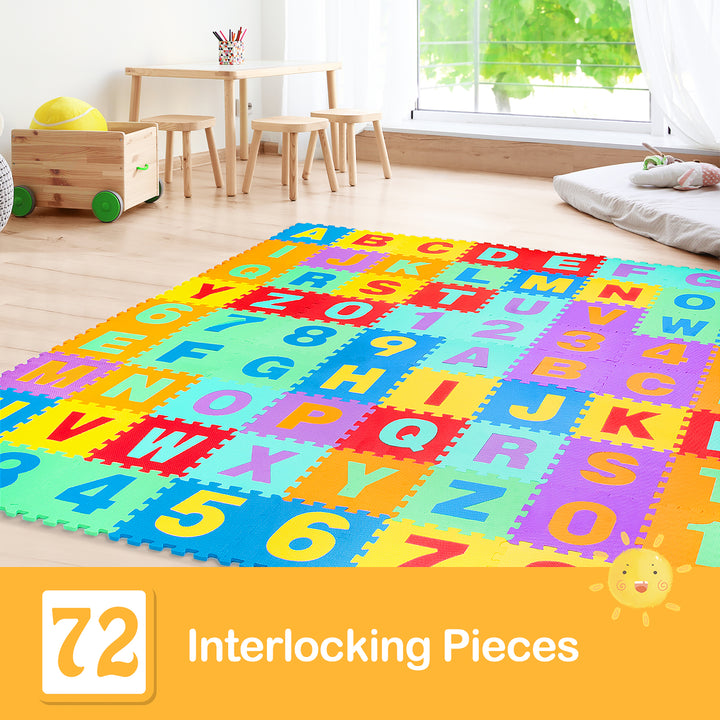 Costway Kids Foam Interlocking Puzzle Play Mat w/Alphabet & Numbers 72-Piece Set - Multi-Color_3