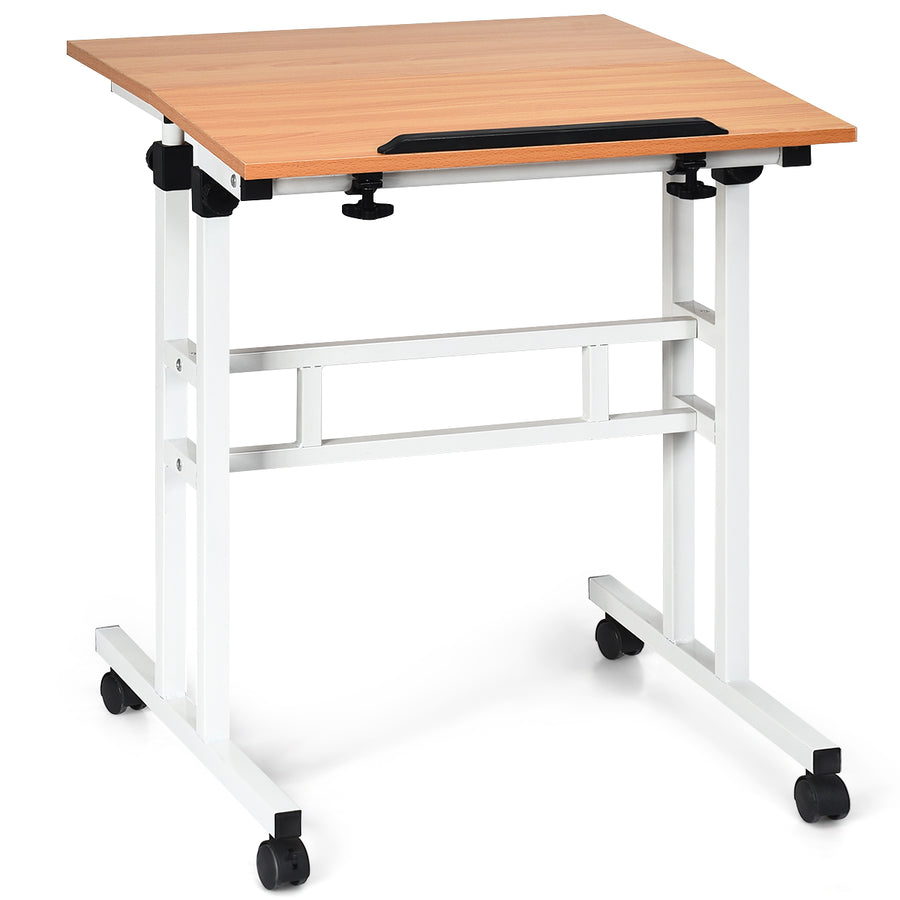 Costway - Mobile Standing Desk Height Adjustable Sit Stand Workstation Stand Up Desk 2in1 - White/Natural_0