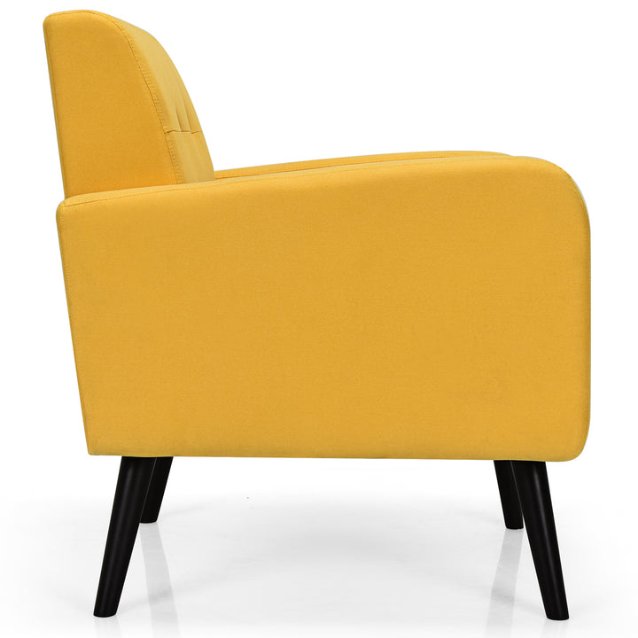 Costway - Accent Armchair Single Sofa Chair Home Office with Wooden Legs (2pc) - Yellow_6