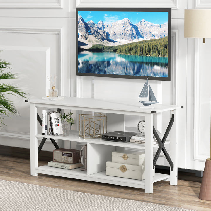 Costway - Modern Entertainment Center Farmhouse TV Stand for TV's up to 55''w/ Open Shelves White - White_5