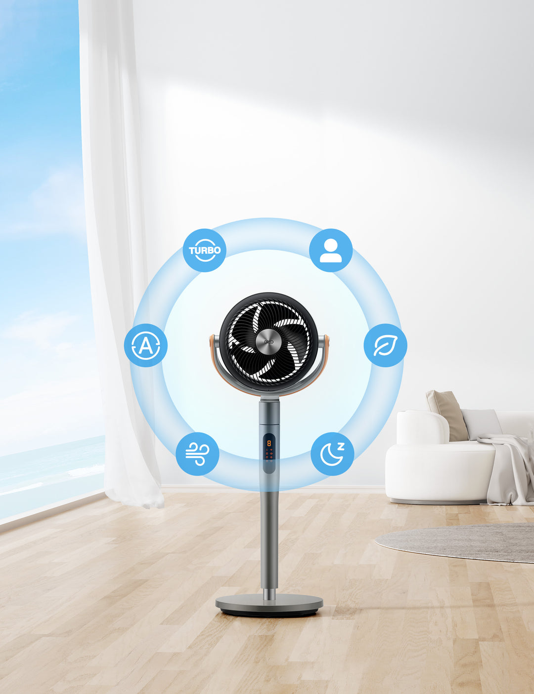 Dreo - Pedestal Fan with Remote, 120° + 105°Smart Oscillating Floor Fans with Wi-Fi/Voice Control, Works with Alexa/Google - Gray_2