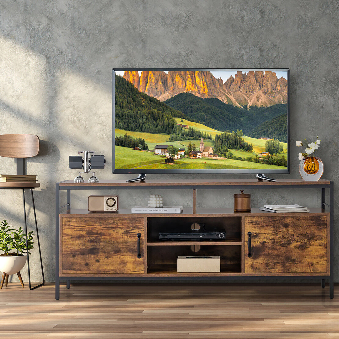 Costway - Industrial TV Stand for TVs up to 65'' Media Center w/ Cabinets & Adjustable Shelf - Rustic Brown_2