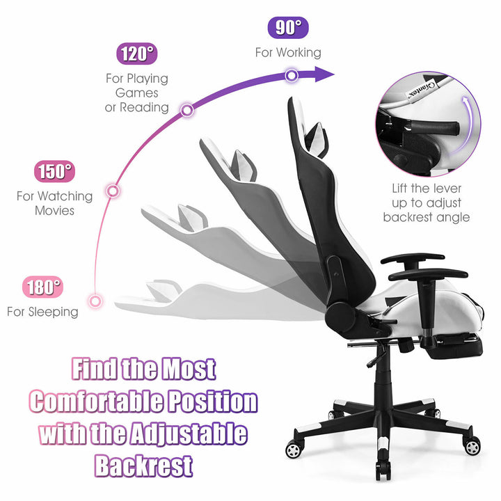 Costway - Massage Gaming Chair Reclining Office Chair with Footrest - White_6