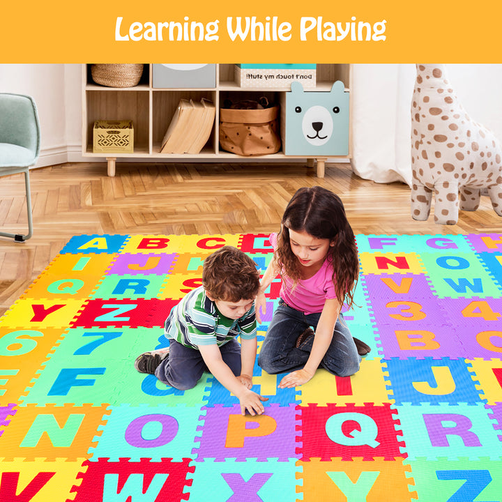 Costway Kids Foam Interlocking Puzzle Play Mat w/Alphabet & Numbers 72-Piece Set - Multi-Color_4