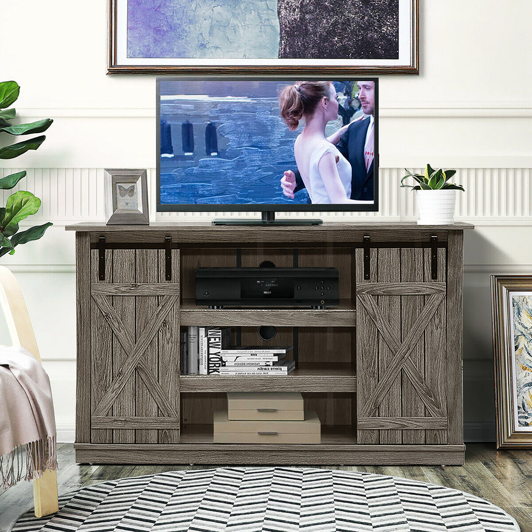 Costway - Sliding Barn TV Stand Console Table for TV's Up to 60'' Entertainment Center Grey - Gray_5