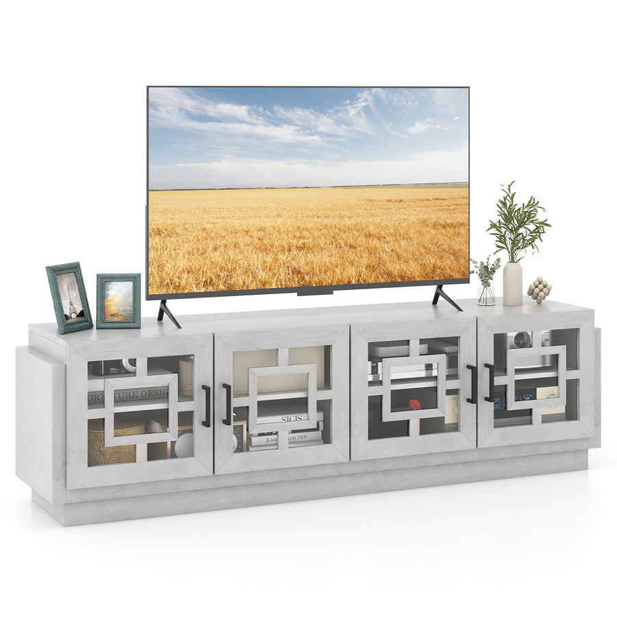 Costway - 4-Door Glass Entertainment Center Farmhouse TV Stand for TVs up to 75'' Oak White - Oak/White_0