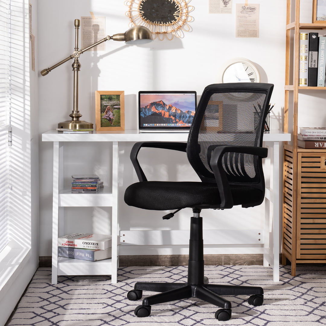 Costway - Mid-Back Mesh Office Chair Height Adjustable Executive Chair with Lumbar Support - Black_4