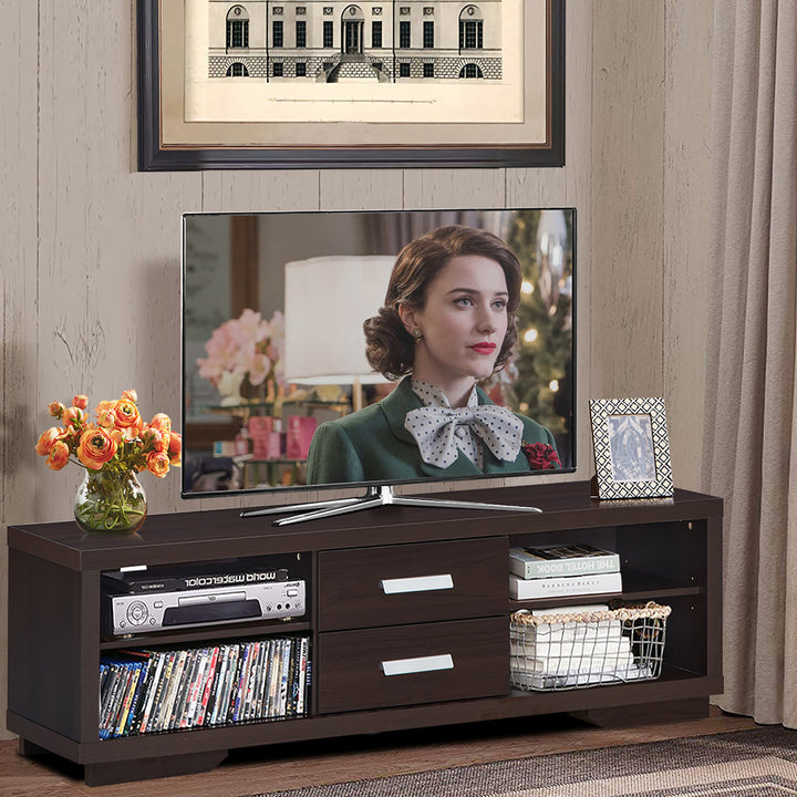 Costway - TV Stand Entertainment Center Hold up to 65'' TV with Storage Shelves & Drawers - Brown_3