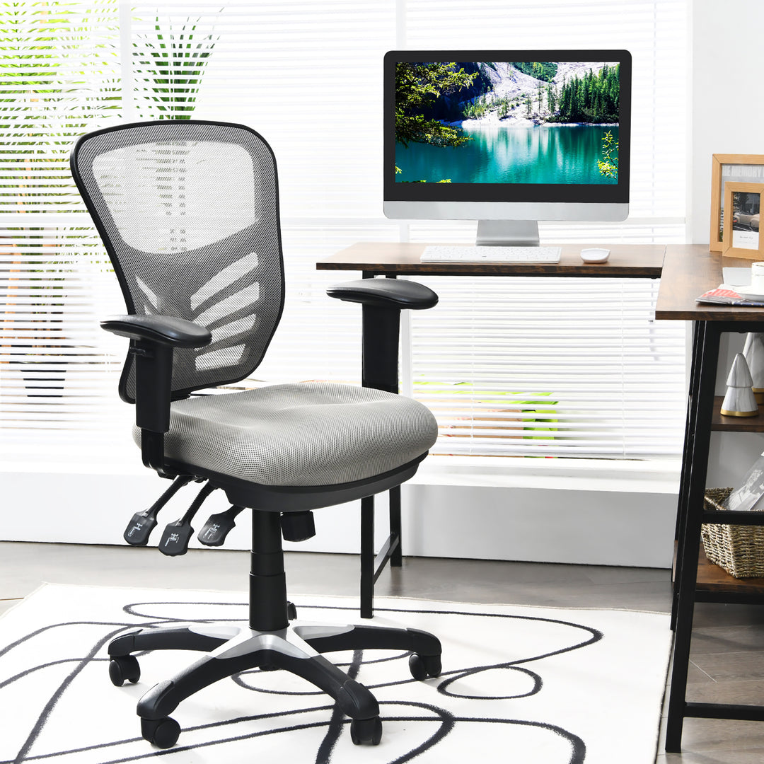 Costway - Mesh Office Chair 3-Paddle Computer Desk Chair with Adjustable Seat - Gray_1