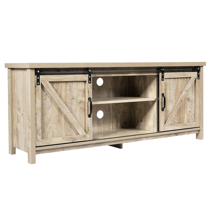 Costway - TV Stand Console Cabinet Sliding Barn Door for TVs up to 60'' White Oak - White Oak_10