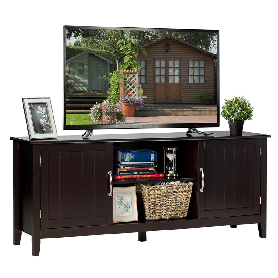 Costway - TV Stand Entertainment Media Center for TV's up to 65'' w/Storage Cabinets Brown - Brown_0