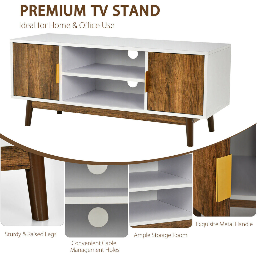 Costway - TV Stand Entertainment Media Console w/2 Storage Cabinets & Open Shelves - White/Rustic Oak_8