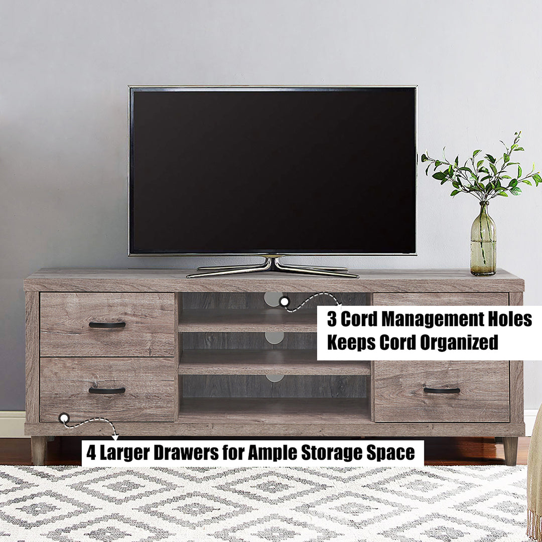 Costway - TV Stand Entertainment Center Hold up to 65'' TV with Storage Shelves & 4 Drawers - Brown_4