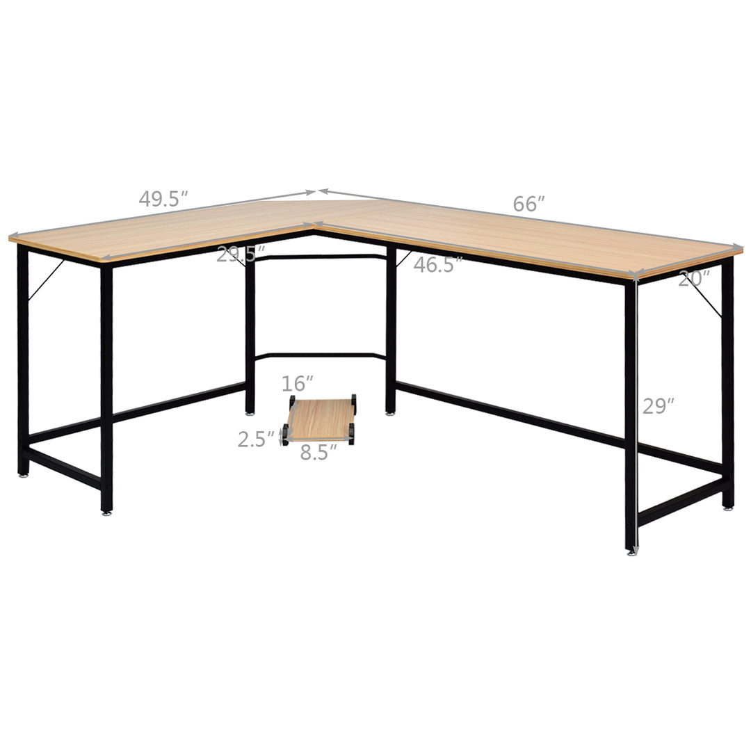 Costway - L-Shaped Computer Desk Corner Workstation Study Gaming Table Home Office - Natural_3