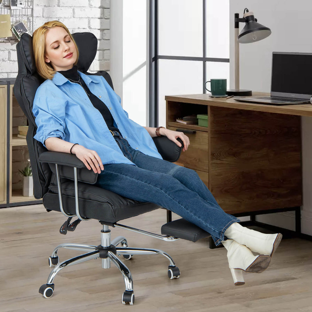 Costway - Office Desk Chair Big and Tall Executive Office Chair with Footrest Lumbar Support - Black_7