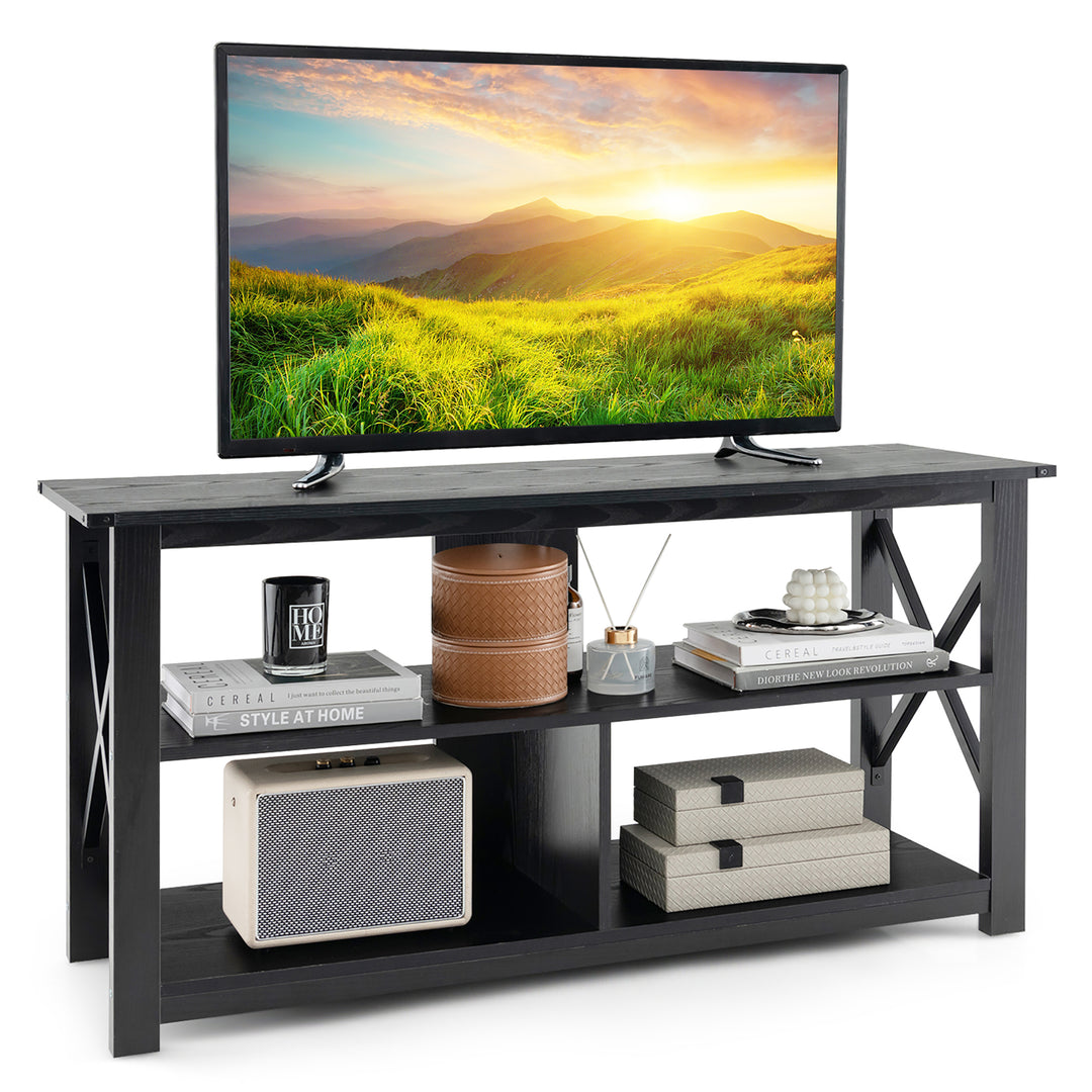 Costway - Modern Entertainment Center Farmhouse TV Stand for TV's up to 55''w/ Open Shelves Black - Black_1