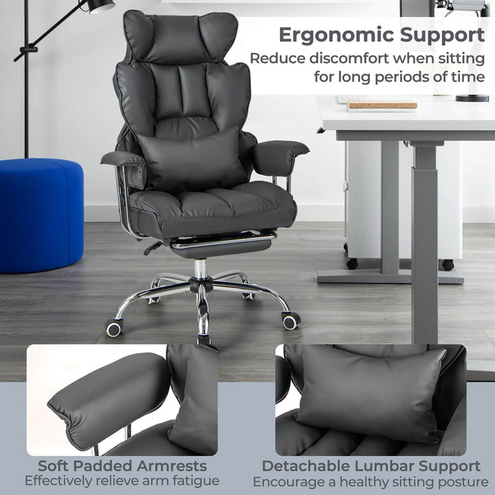 Costway - Office Desk Chair Big and Tall Executive Office Chair with Footrest Lumbar Support - Gray_6