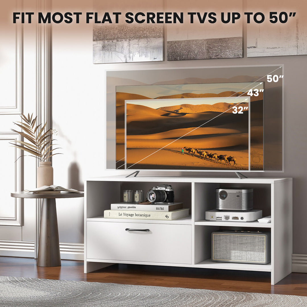 Costway - TV Stand Modern Media Console Table w/ Drawer & 3 Compartments for TVs up to 50'' - White_5