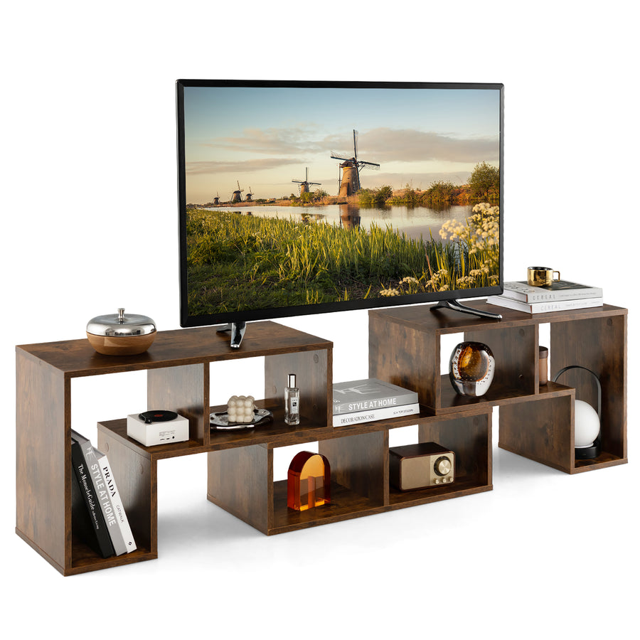 Costway - 3 Pieces TV Console Stand Modern Entertainment Center Storage Bookcase Brown - Brown_0