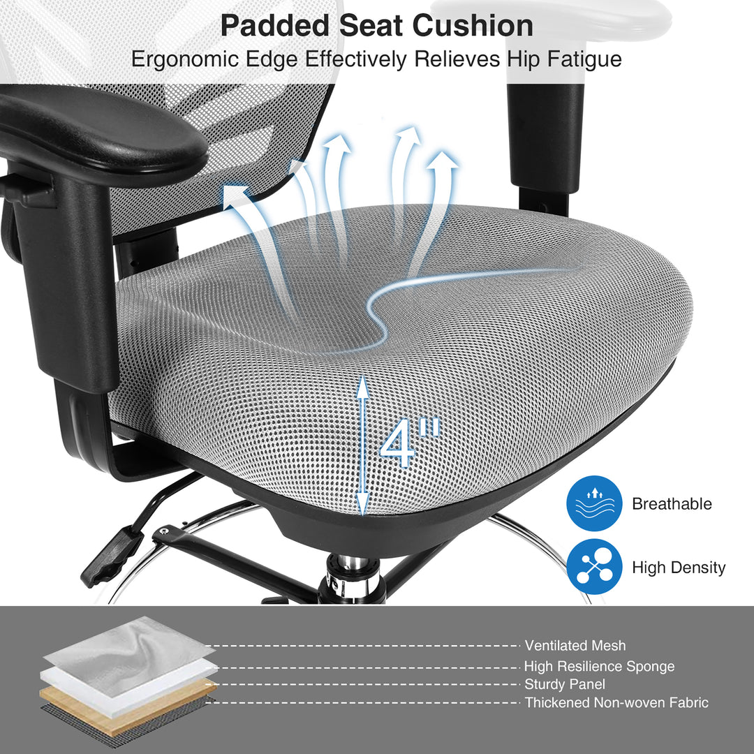 Costway - Mesh Drafting Chair Office Chair with Adjustable Armrests and Foot-Ring - Gray_5