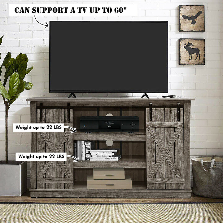 Costway - Sliding Barn TV Stand Console Table for TV's Up to 60'' Entertainment Center Grey - Gray_7