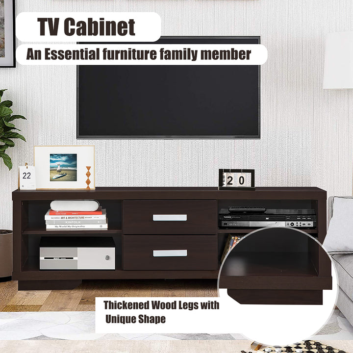 Costway - TV Stand Entertainment Center Hold up to 65'' TV with Storage Shelves & Drawers - Brown_4