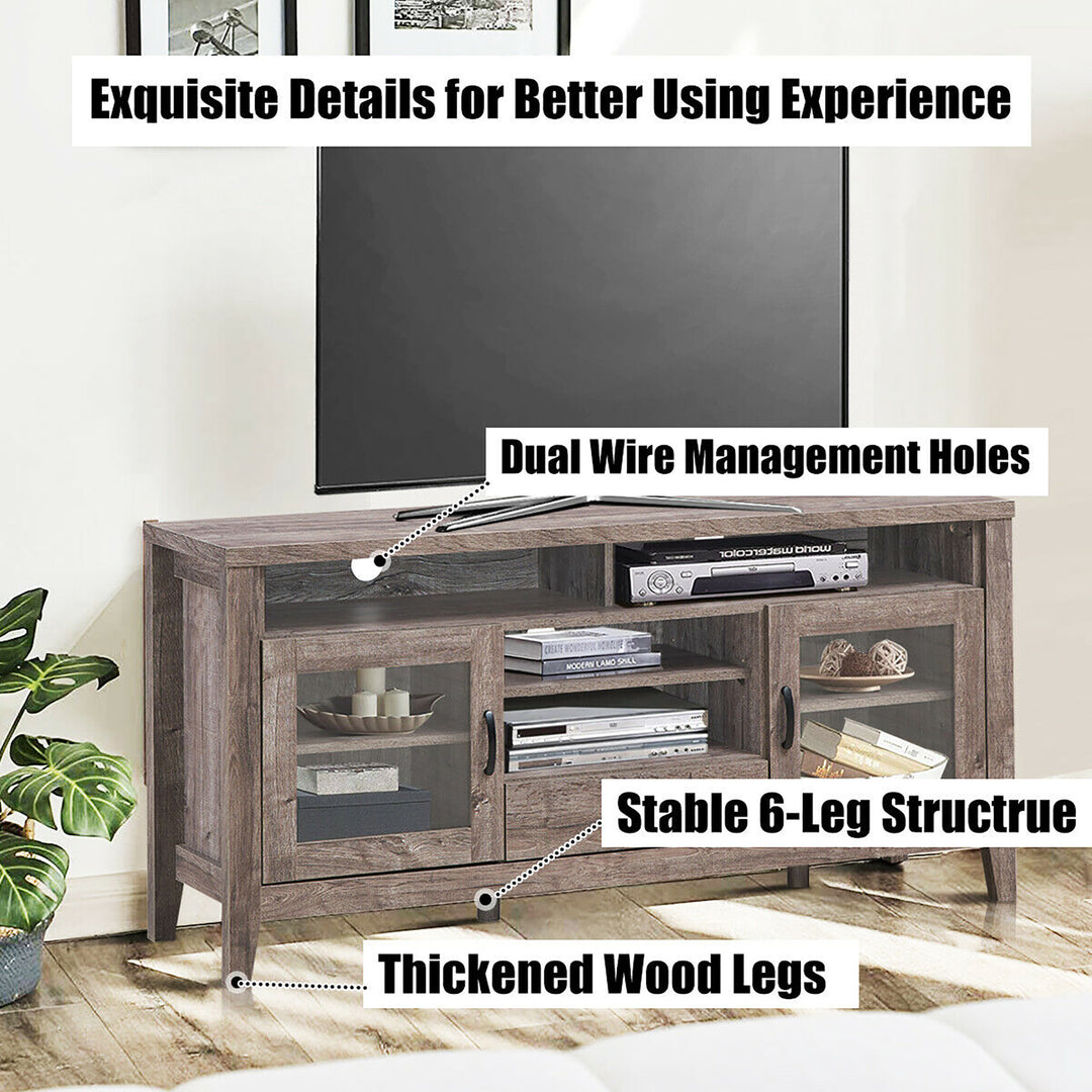 Costway - TV Stand Tall Entertainment Center Hold up to 65'' TV w/ Glass Storage & Drawer - Walnut_7