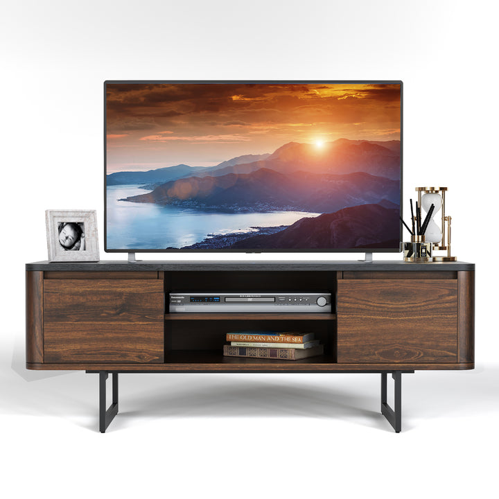 Costway - TV Stand Entertainment Media Console w/ 2 Cabinets & Adjustable Shelf - Walnut/Brown_8