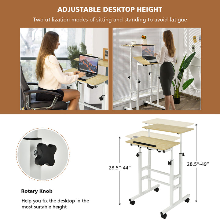 Costway - Mobile Standing Desk Rolling Adjustable Laptop Cart Home Office - Natural_6