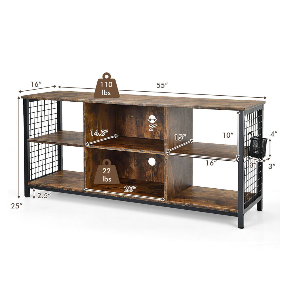 Costway - 3-Tier TV Stand for TV's up to 65'' Entertainment Media Center w/Storage Basket - Rustic Brown/Black_1