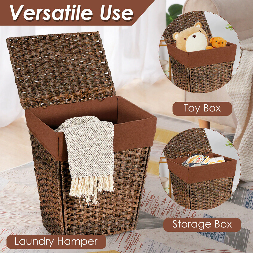 Costway Handwoven Laundry Hamper Foldable w/Removable Liner, Lid & Handles Brown - Brown_6