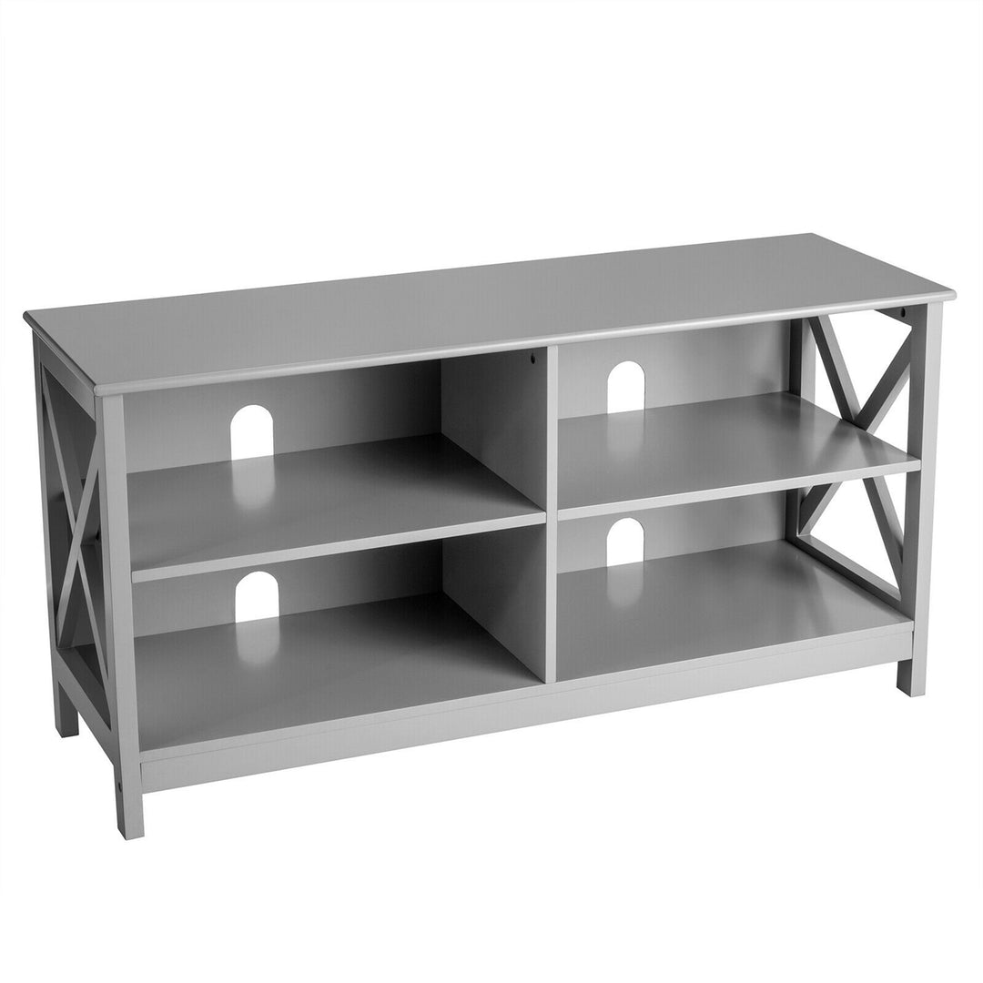 Costway - TV Stand Entertainment Media Center for TV's up to 55'' w/ Storage Shelves Gray - Gray_5